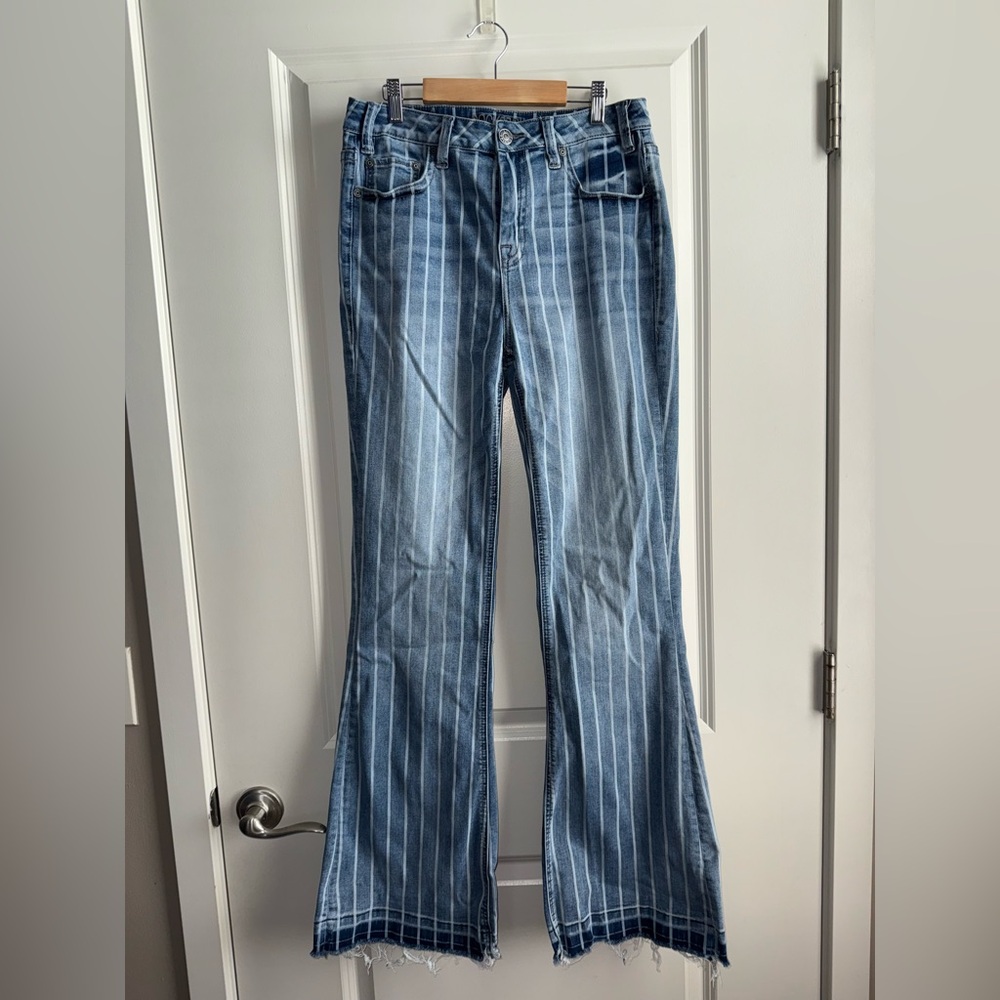 Rock & Roll Denim Blue Striped Women's High Rise Jeans Size 30x34 70s Retro